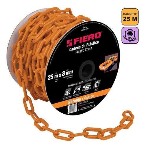 Cadena Plastica 8 Mm X 25 Mt Naranja Fiero 44185 Color Naranja claro