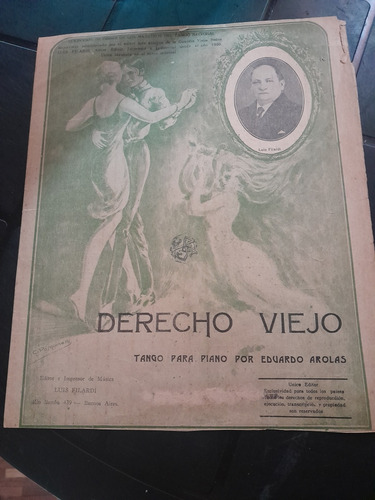 Partitura Derecho Viejo Tango Piano Arolas (Usado)