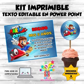 Kit Imprimible Mario Odyssey Candy Bar Texto Editable