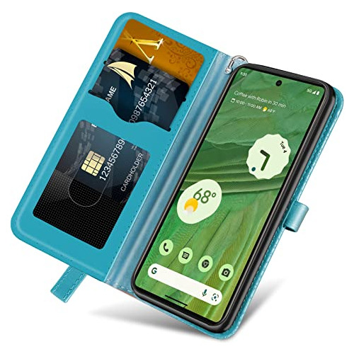 Funda Cartera Para Google Pixel 7 (2022) Turquesa Pu Piel Si