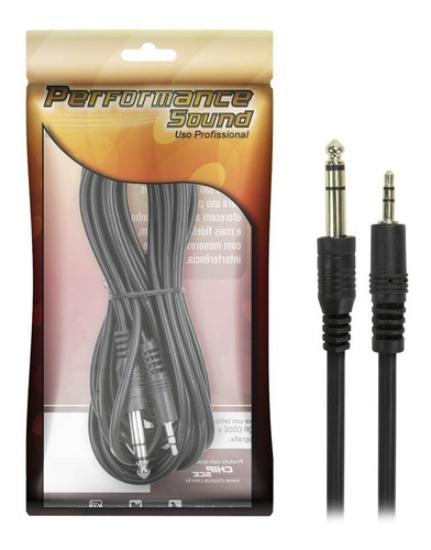 Imagem 2 de 2 de Cabo Audio Auxiliar P2 X P10 Stereo Alta Qualidade 5 Metros