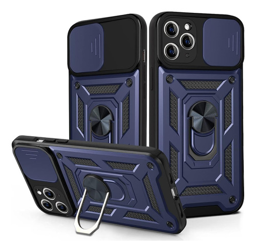 Funda Para iPhone 11 Pro Max Azul Heavy Duty Anillo Soporte