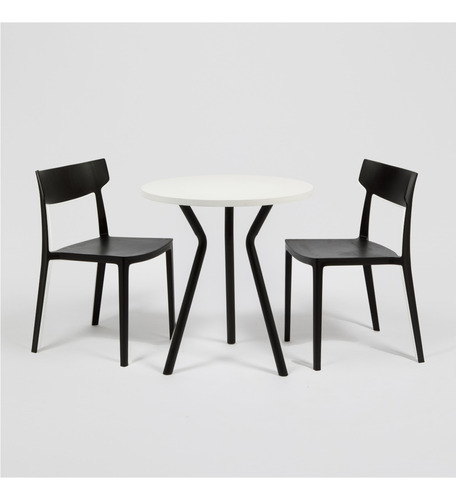 Juego De Comedor Mesa Magnolia 70cm + 2 Sillas Río | Contado Color Tapa Blanca Base Negra - Sillas Negras