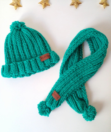 Set Gorro Bufanda Bebe Lana 6 A 9 Meses Tejido A Mano