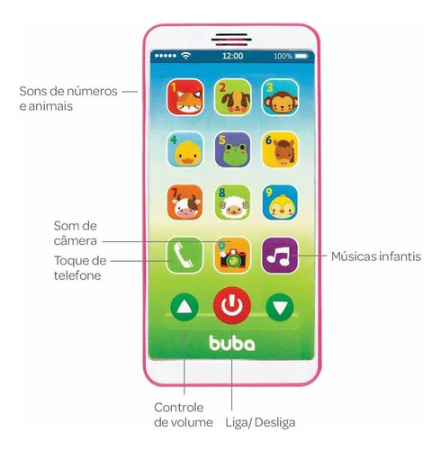 Telefone Infantil Com Sons - Celular Baby Phone - Rosa - Bu