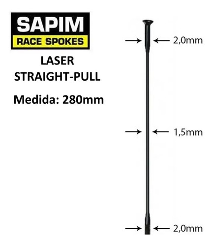 Rayos Sapim Laser Negro Straight-pull 280mm