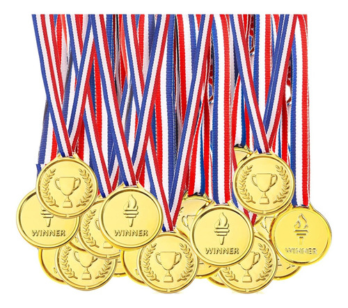 25 Medallas Ganadoras Para Niños En Plástico Dorado 3.5cm