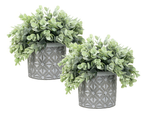 Plantas Artificiales Eucalipto Juego De 2 Macetas Decorativa