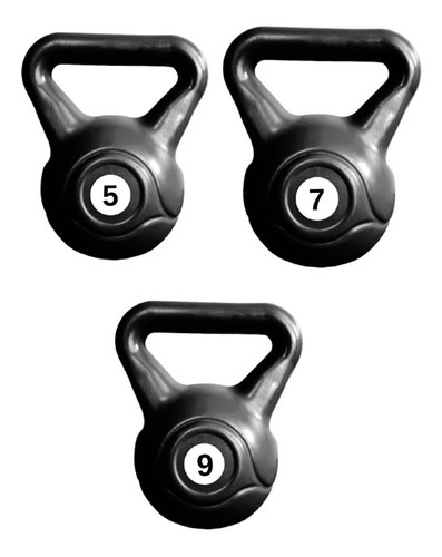 Kit Pesa Rusa Kettlebell Mancuerna 5kg + 7kg + 9kg Plastica 