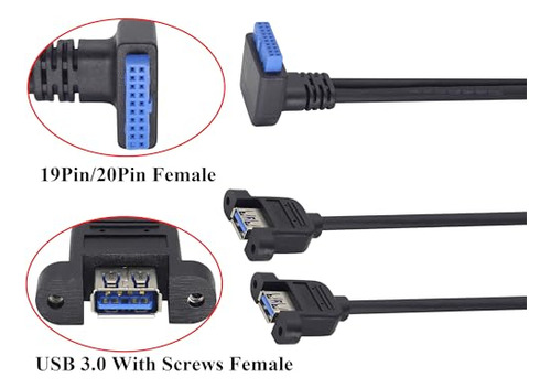 Usb3.0 90 Hacia Arriba Codo 20pin Hembra A Doble Puerto Usb