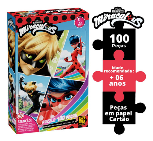 Puzzle Educativo Com 100 Peças Quebra Cabeça Miraculous