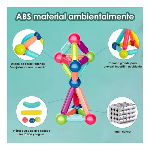 Juguete Didáctico Bloques De Varillas Magnéticos 64 Piezas