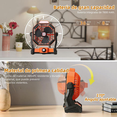 2 En 1 Ventilador De Camping Recargable Portátil Con Luz Led