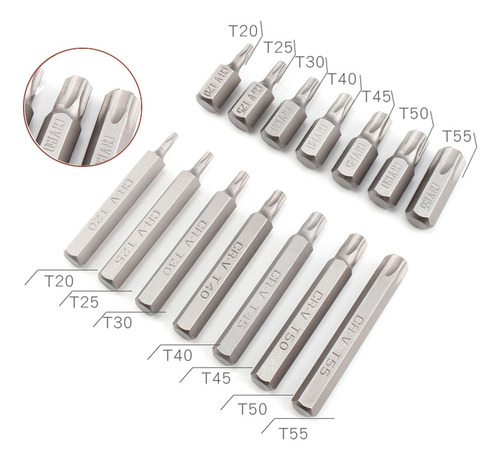 40 Unidades 1/2 '' 3/8 '' Hex Torx Argent