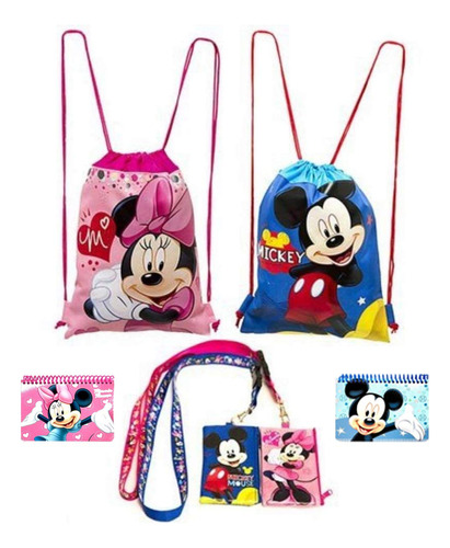 Disney. 2 Mochilas Mickey Y Minnie Mouse, Con Accesorios