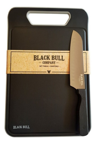 Set Parrillero Black Bull Tabla + Cuchillo Santoku Asado Bbq