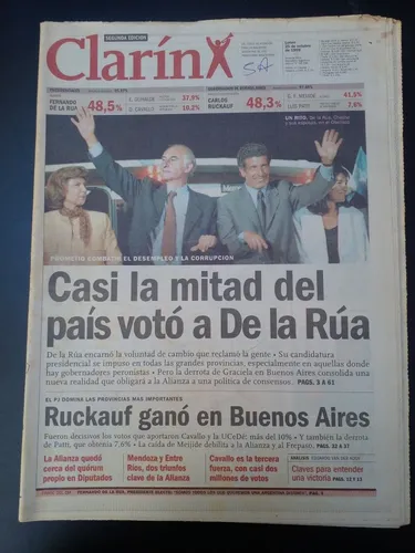Clarín 25/10/1999 Triunfo De La Rúa Presidente Chacho E (Usado)