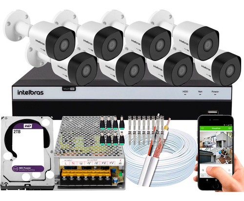 Kit Cftv 8 Câmeras 30m 1080p Intelbras Dvr 3108 2tb Purple