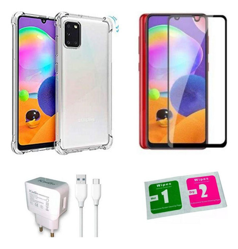 Kit Capa Reforçada Galaxy A31 + Pel 3d + Carregador Turbo