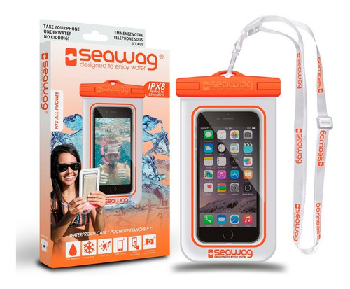 Funda Impermeable Para Celular 5.7  Seawag Blanco/naranja