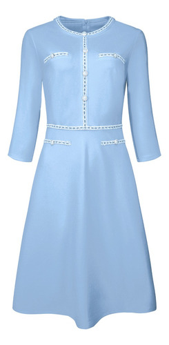 Vestido Mujer De Tweed A-line Con Manga 3/4 Elegante Oficina