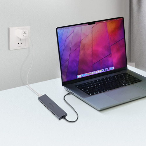 Konnek Stein Hub Usb C, Puerto Usb C 6 En 1 A Puerto Hdmi 4k, Lector De Tarjetas Sd Tf, 2 Puertos Usb, Puerto De Carga Tipo C, Compatible Con Macbook Pro Xps Más Dispositivos Tipo C, Gris