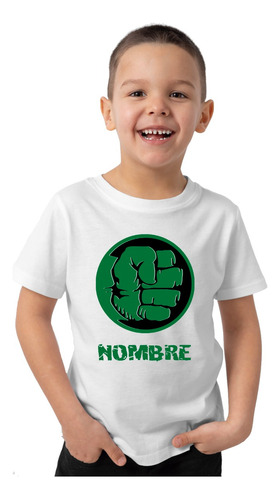 Remera Niño Hulk Dibujo Puño Personalizada Con Nombre