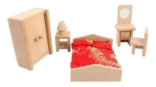 Muebles En Madera Para Casa De Muñecas, Dormitorio Completo