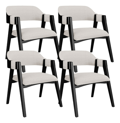 Kit 04 Cadeiras Para Sala de Jantar e Estar Living Estofada Suran L02 Preto Bouclê Cru