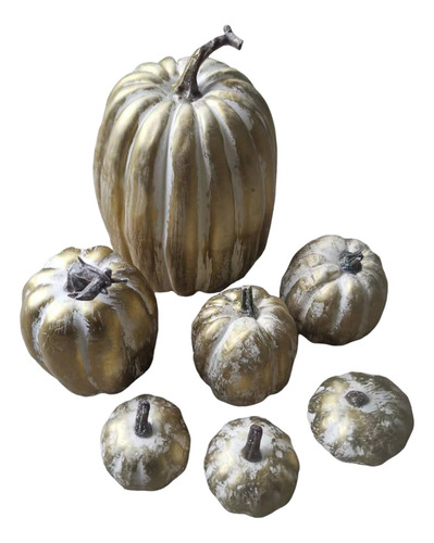 7x Calabazas Artificiales Espuma Manualidades Otoño Dorado