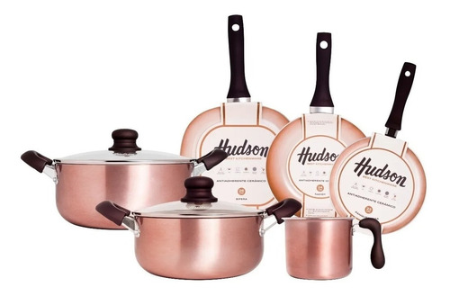 Juego De Ollas Antiadherente Ceramica Hudson 8 Pz Cobre