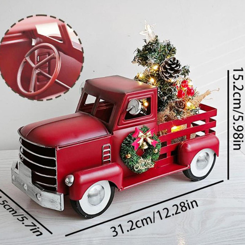 Camión Rojo Con Árbol De Navidad, Coche Antiguo De Metal,