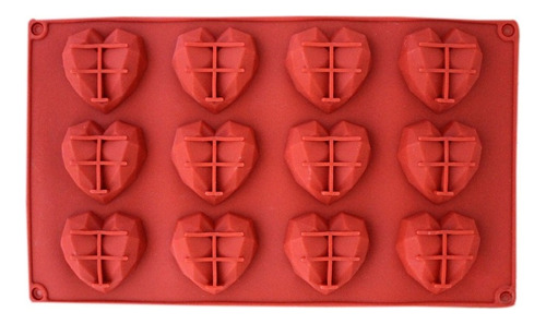 Molde Silicona Plancha 12 Corazones Facetados