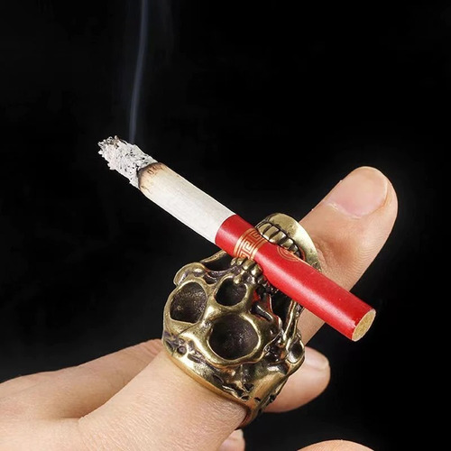 Anillo Para Hombre De Calavera Para Sostener Cigarro Ajustab