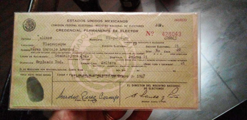 Documentos Antiguos: Primera Credencial Para Votar En México