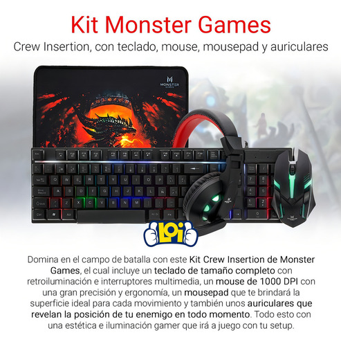 Kit De Teclado Mouse Gamer Monster Games Crew Insertion 4in1