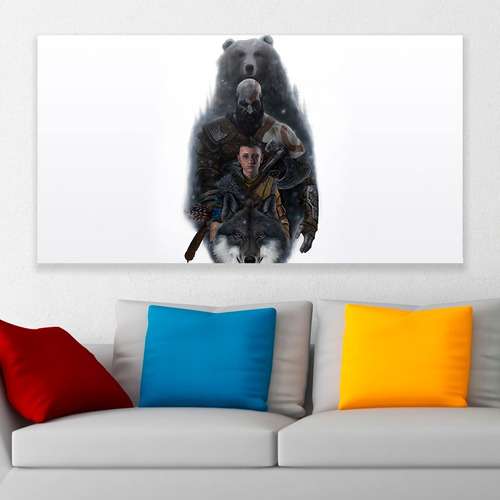 Cuadro Decorativo God Of War Ragnarok Atreus Oso Art 80x50cm