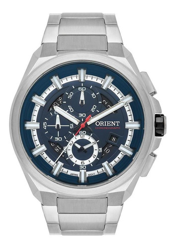 Relógio Masculino Orient Prata Azul Cronógrafo Com Data + Nf