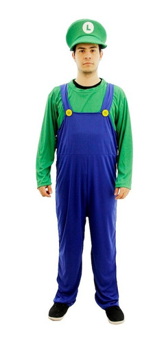 Imagen 4 de 8 de Disfraz De Luigi De Mario Bros Con Bigote Adulto
