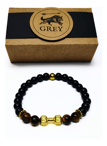 Pulsera De Hombre Onix + Ojo De Tigre+ Mancuerna Oro Antiguo