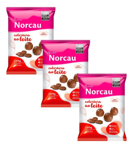 Coberturas Fracionada Gotas Ao Leite 2,01kg Norcau Kit Com 3