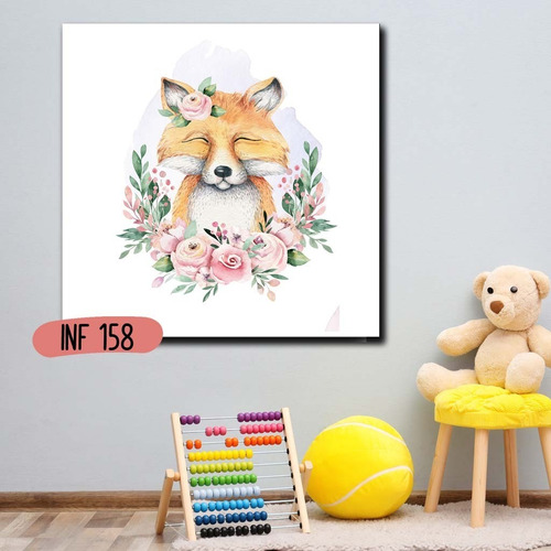 Imagen 6 de 10 de Cuadros Infantiles Animales Nórdicos 40x40 Canvas Tela Deco