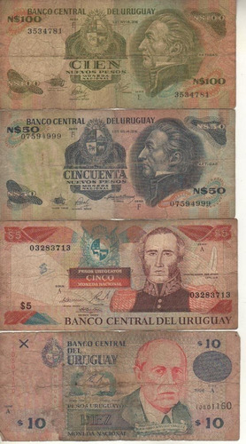 Uruguay Lote De 4 Billetes Diferentes 