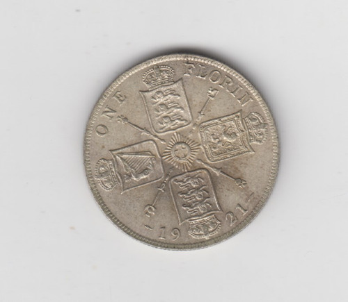 Moneda Inglaterra One Florin Año 1921 Plata Sin Circular -