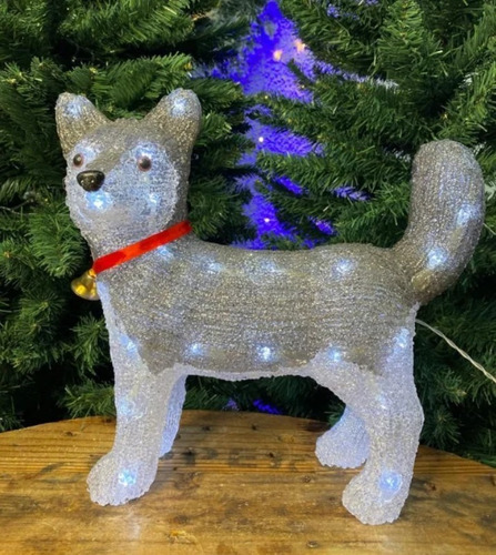 Cachorro De Acrílico Natal 40 Leds Branco 8 Funções 32.5cm