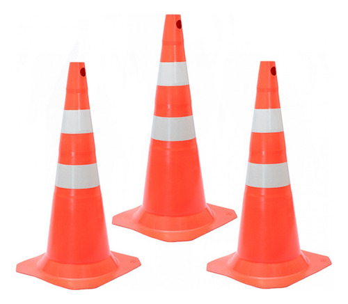 Kit 3 Cones Para Sinalização 75 Cm Com 2 Faixas - Rm-41