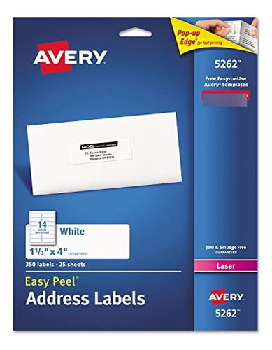 5262 Easy Peel Mailing Address Labels, Laser, 1-1/3 X