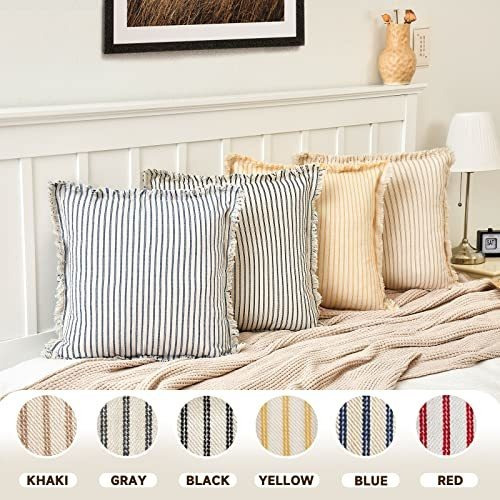 Funda Almohada 20x20 2 Unidades Rayas Con Flecos Algodón
