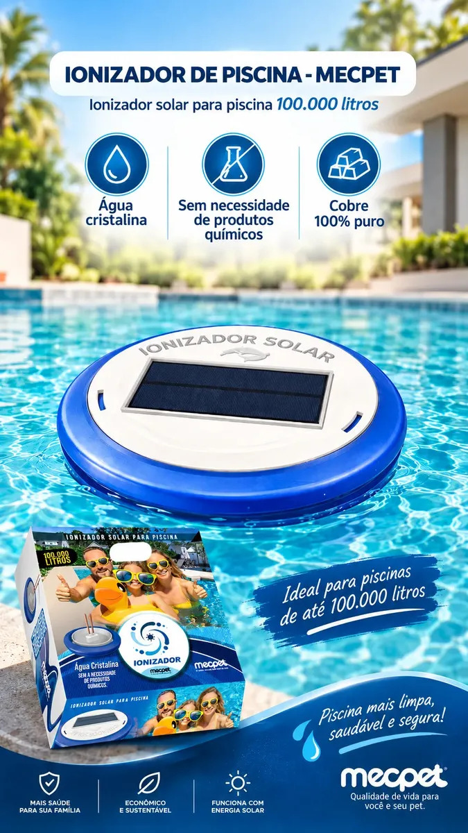 Ionizador Solar para Água Piscina até 100.000 L