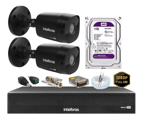 Kit Intelbras 2 Cameras 1230 Black Dvr 4ch 3004c C/hd 1tb